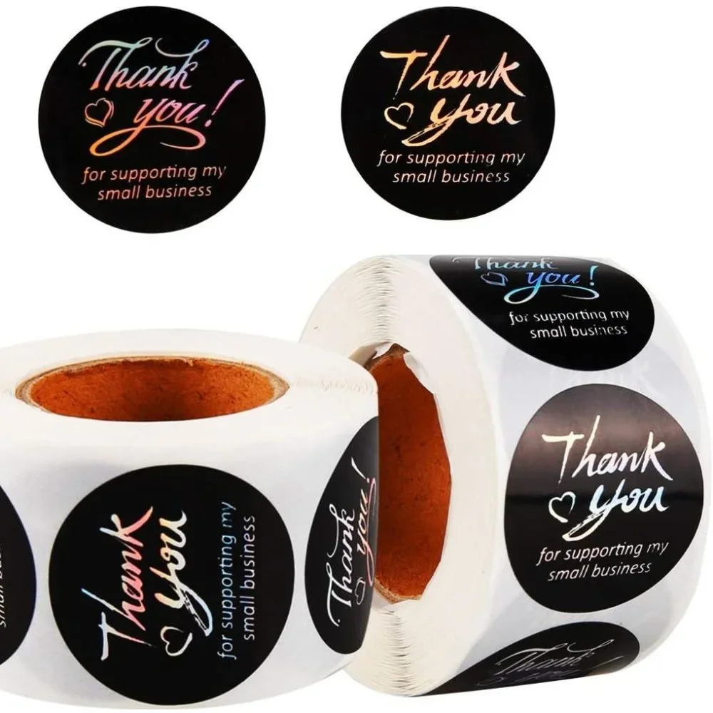 3/$15 -NEW 50 ct. Blk Thank You Stickers 1.5
